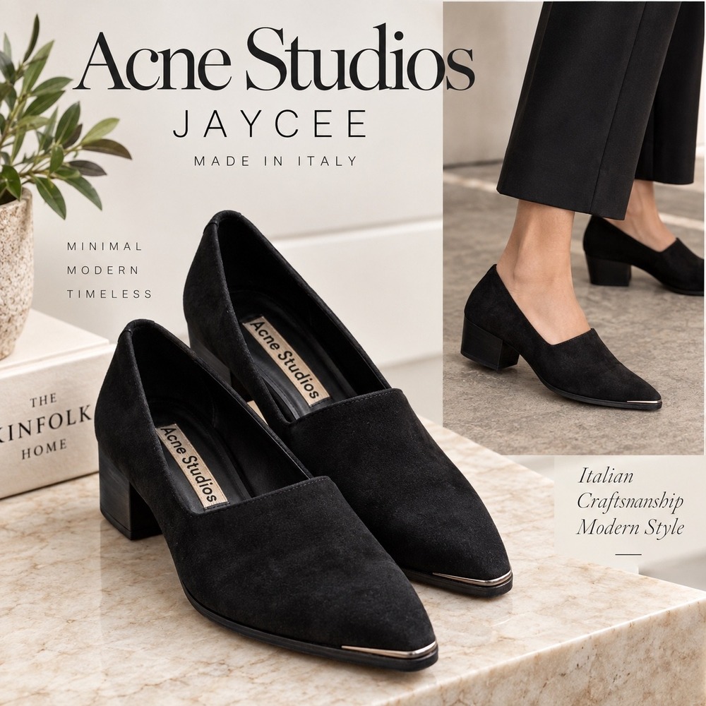 Acne Studios Jaycee Black Suede Pointed Toe Pumps 38 Made in Italy